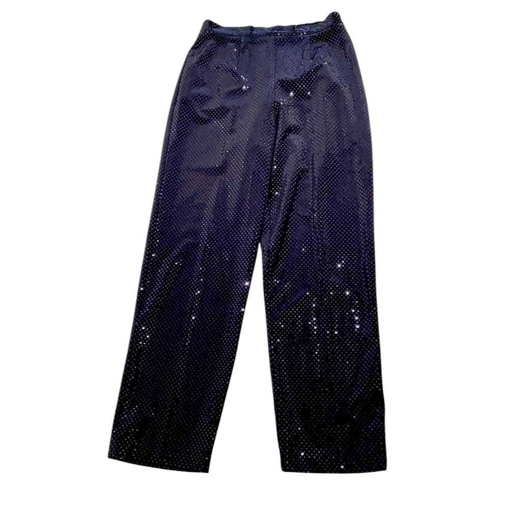 Notations black faux suede flat sequins wide leg flat front pants size medium